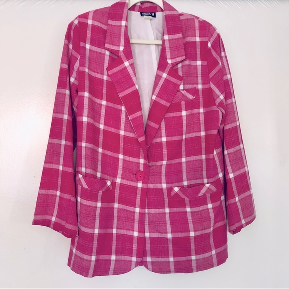 Oversized Pink Plaid Blazer - Picture 1 of 3